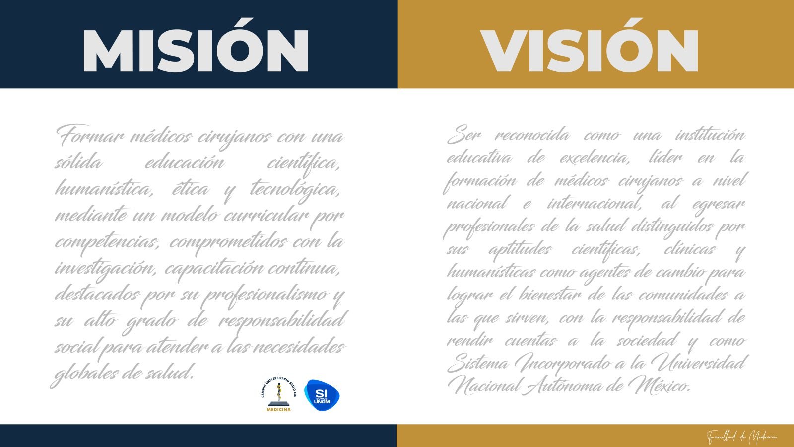 Misión y visión de la Facultad de Medicina del Campus Universitario Siglo XXI
